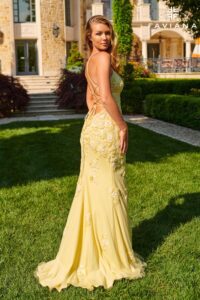 Faviana Prom Dress 11251 in light yellow color.