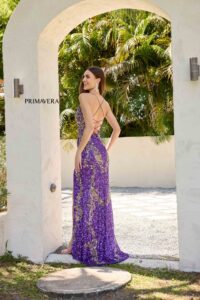 Primavera Prom Dress 3211 in purple color. (show dress back)