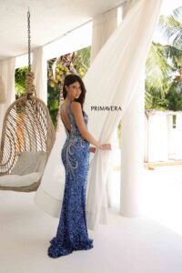 Primavera Prom Dress 4333 in midnight blue.