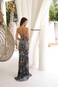 Primavera Prom Dress 4382 in black color. (back of dress shown)