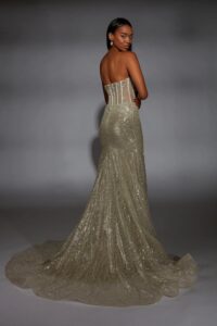 Alyce Paris Prom Dress 61970 in champagne color. (shown, dress back)