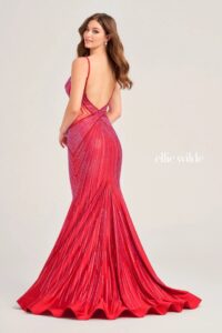 Ellie Wilde Prom Dress EW35001 in red. (shown, dress back)