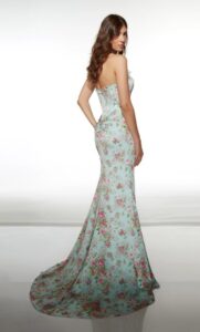 Dress shown in tiffany blue and is also available in blue/white and red.