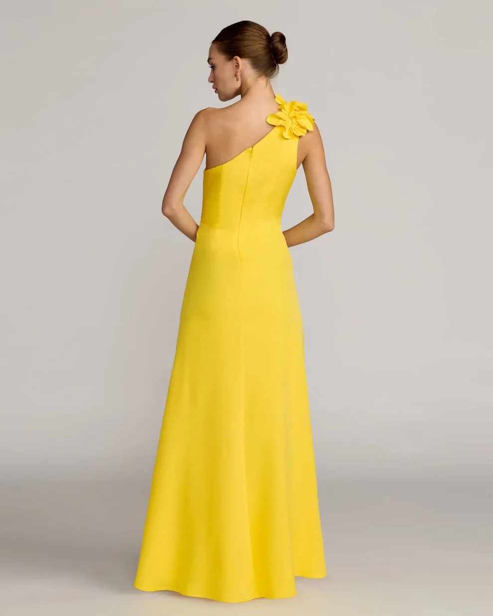 Yellow One Shoulder Crepe Mother of the Bride/Groom Dress with 3D Flower 28725 -